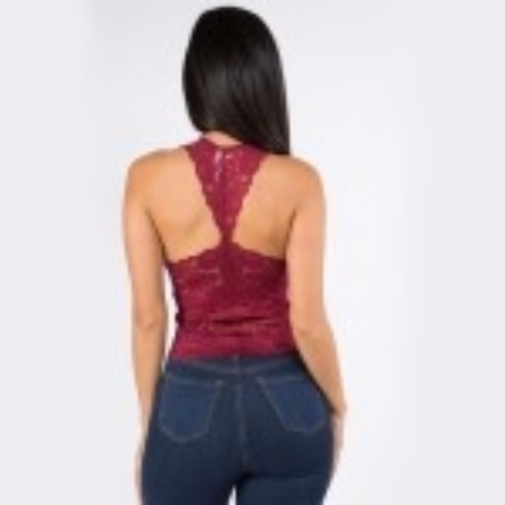 Ladies padded Floral Lace Racer Back